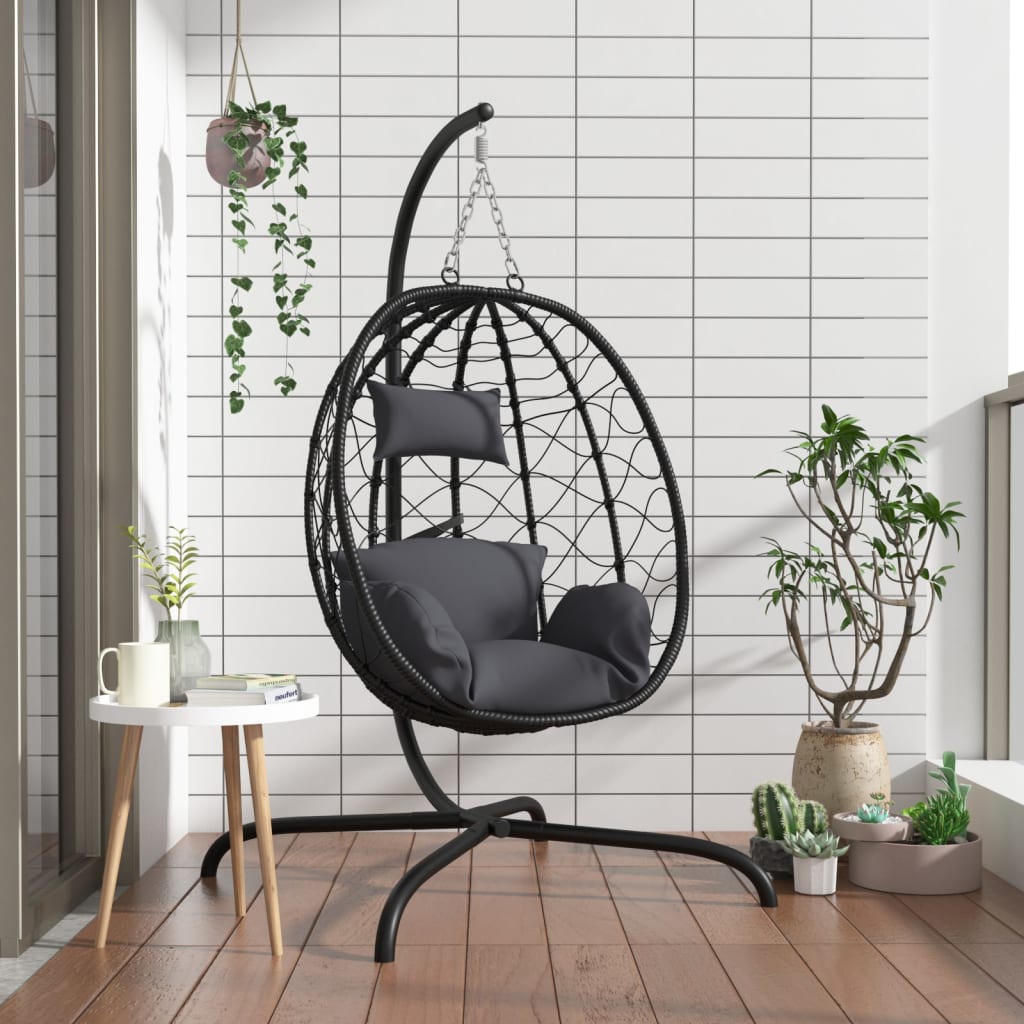 Hangende Ei-stoel met Kussen Antraciet Poly Rattan & Staal is nu te koop bij PeponiXL, paradijselijk wonen!