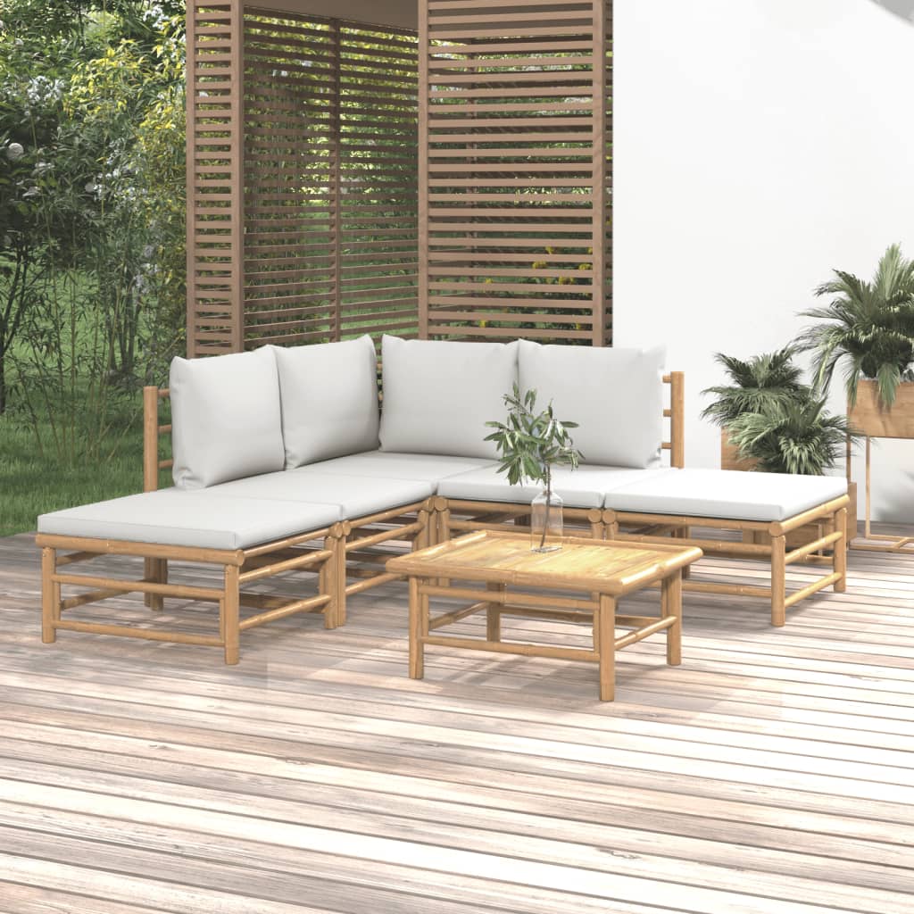 6-delige Loungeset met kussens bamboe lichtgrijs is nu te koop bij PeponiXL, paradijselijk wonen!