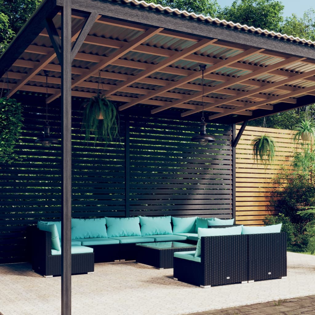 10-delige Loungeset met kussens poly rattan zwart is nu te koop bij PeponiXL, paradijselijk wonen!