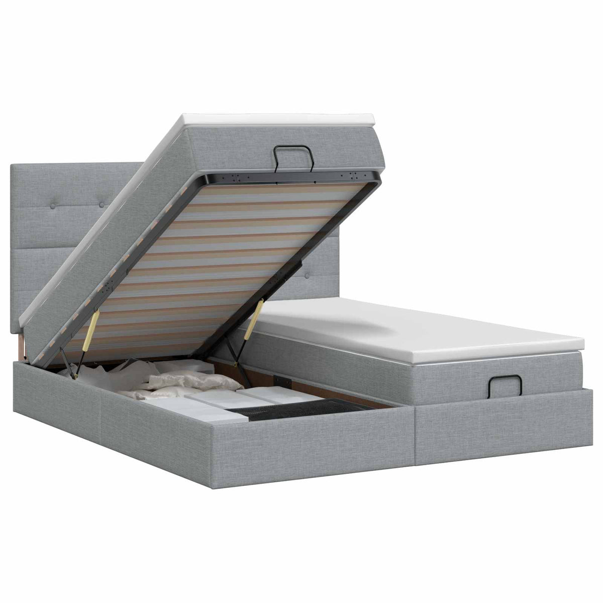 Ottoman bed met matras met hoofdeinde 2 st Lichtgrijs Stof is nu te koop bij PeponiXL, paradijselijk wonen!
