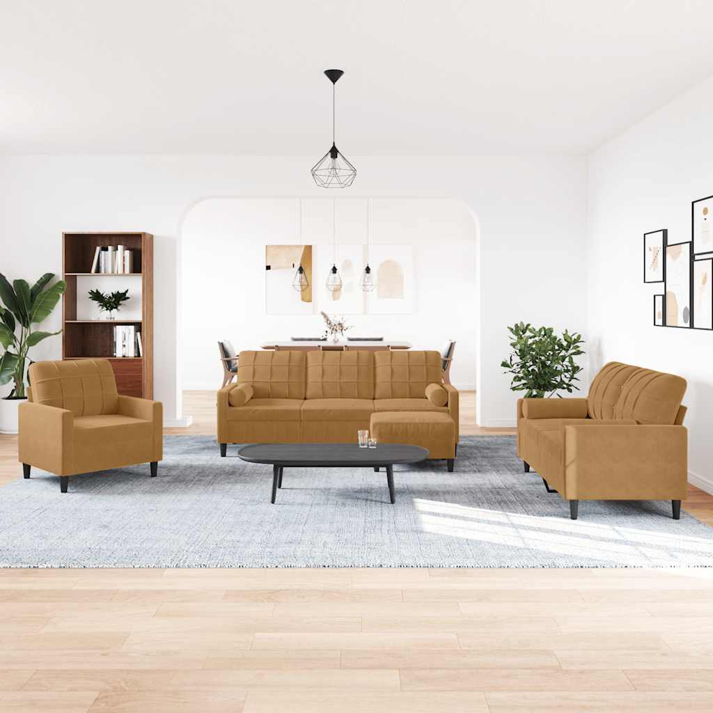 4-delige Loungeset met kussens en bolsters fluweel bruin is nu te koop bij PeponiXL, paradijselijk wonen!