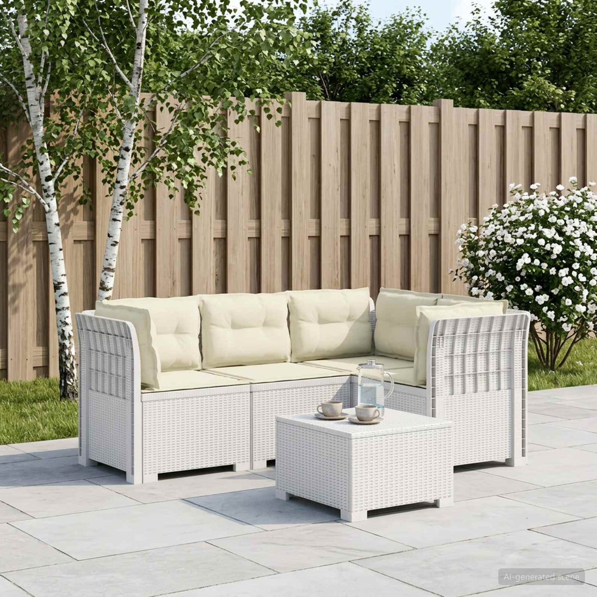 4-Zits Tuin Sofa met Kussens Rattan Look PP Wit is nu te koop bij PeponiXL, paradijselijk wonen!