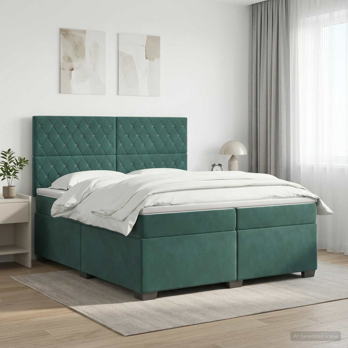 Boxspringbed met matras Donkergroen 200 x 200 cm Fluweel is nu te koop bij PeponiXL, paradijselijk wonen!