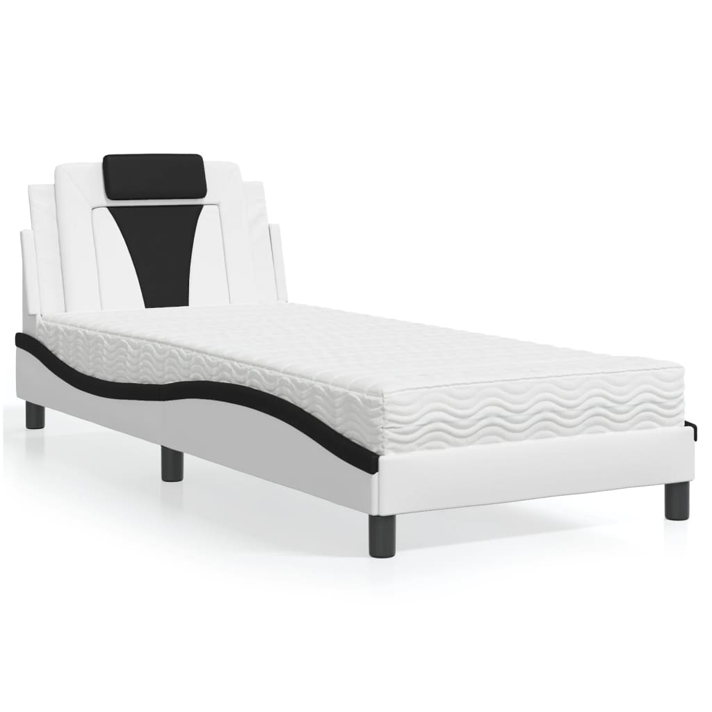 Bed "Viana" met matras kunstleer zwart en wit 90x200 cm is nu te koop bij PeponiXL, paradijselijk wonen!