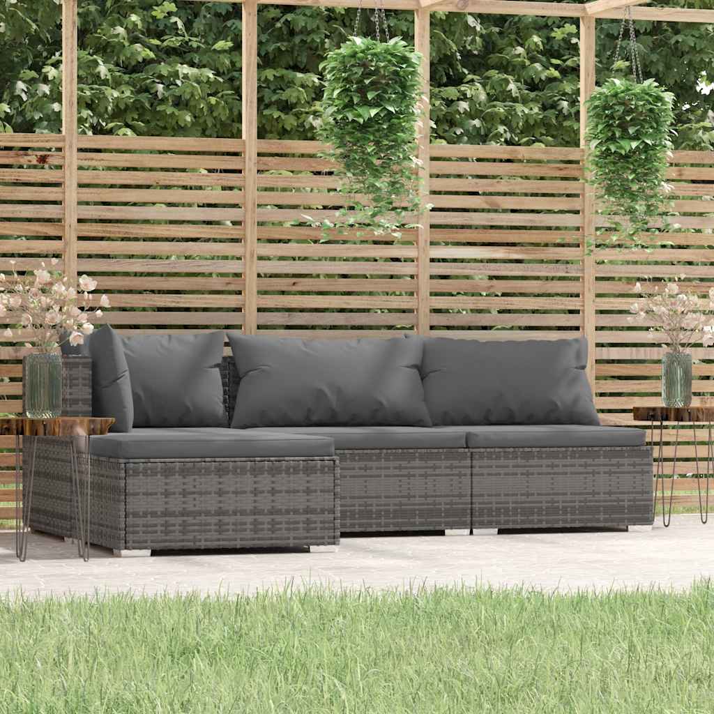 4-delige Loungeset met kussens poly rattan grijs is nu te koop bij PeponiXL, paradijselijk wonen!