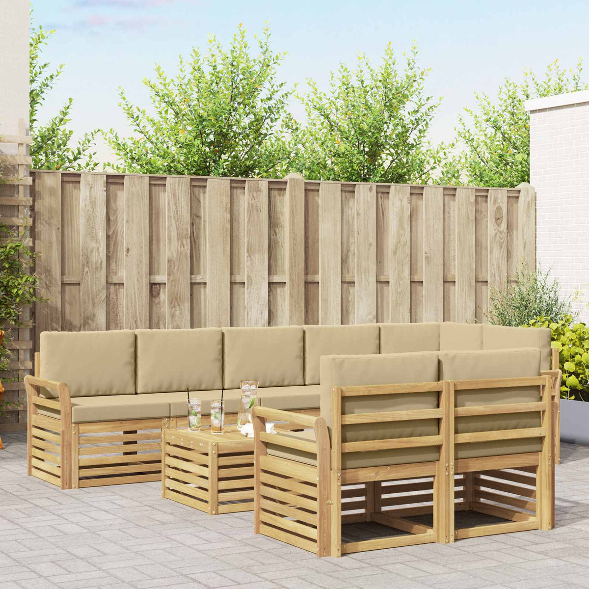 Buiten bankenset 9 pcs Wit en Beige 59 x 59 x 37 cm Polyester is nu te koop bij PeponiXL, paradijselijk wonen!