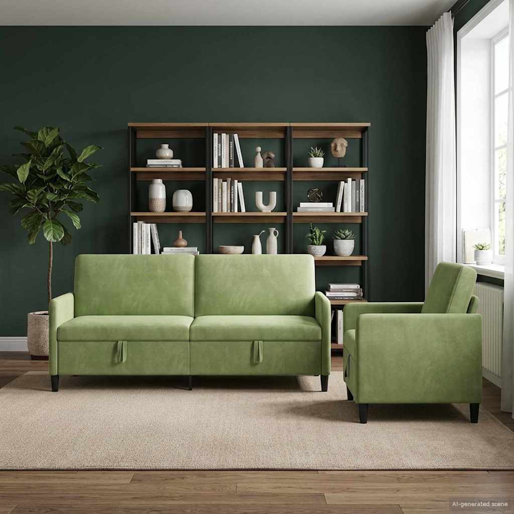 Bankenset met opbergruimte 2 st Lichtgroen Polyester is nu te koop bij PeponiXL, paradijselijk wonen!