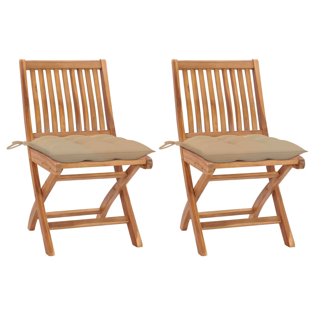 Tuinstoelen 2 st met beige kussens massief teakhout is nu te koop bij PeponiXL, paradijselijk wonen!