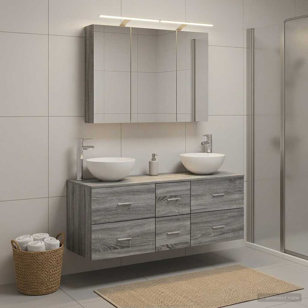 Badkamermeubelset 4 st Grijs Sonoma Bewerkt hout en glas is nu te koop bij PeponiXL, paradijselijk wonen!