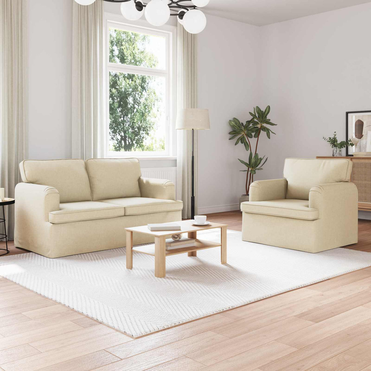 Bankstel 2 pcs Crème 144 x 80 x 85 cm Stof is nu te koop bij PeponiXL, paradijselijk wonen!