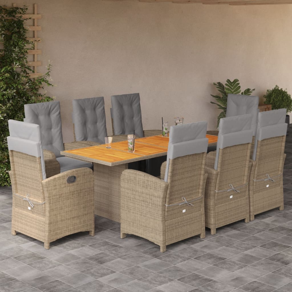 9-delige Tuinset met kussens poly rattan beige is nu te koop bij PeponiXL, paradijselijk wonen!