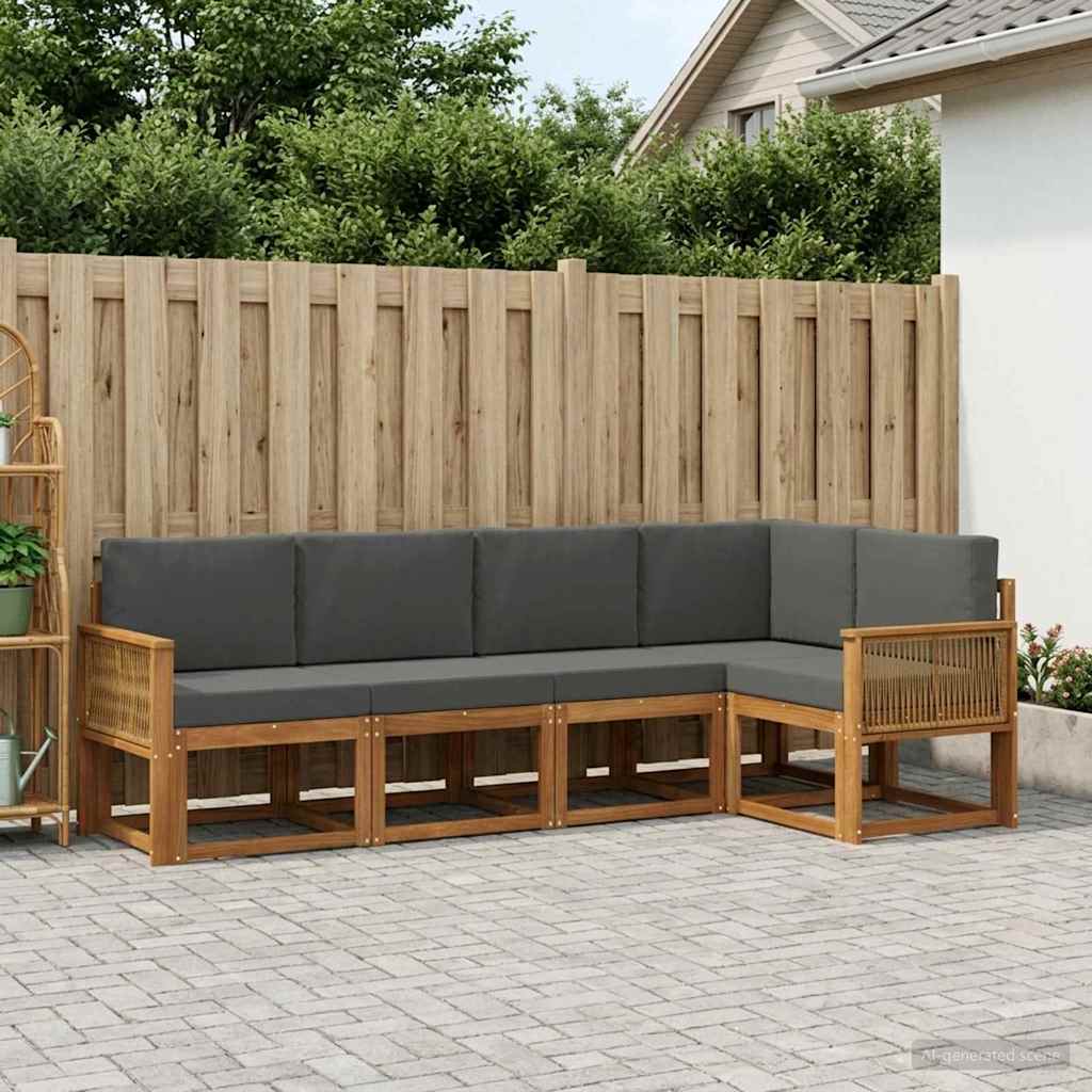 Buiten bankenset 5 pcs Natuurlijk en Antraciet Polyester is nu te koop bij PeponiXL, paradijselijk wonen!