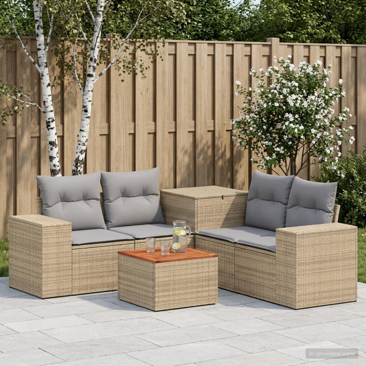 Bankstel 6 st Beige en Licht Grijs Poly Rattan en Staal is nu te koop bij PeponiXL, paradijselijk wonen!