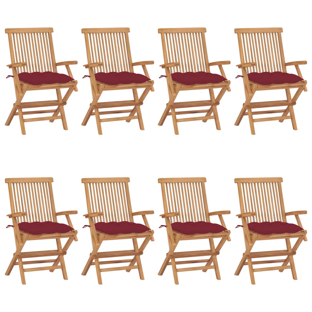 Tuinstoelen 8 st met wijnrode kussens massief teakhout is nu te koop bij PeponiXL, paradijselijk wonen!