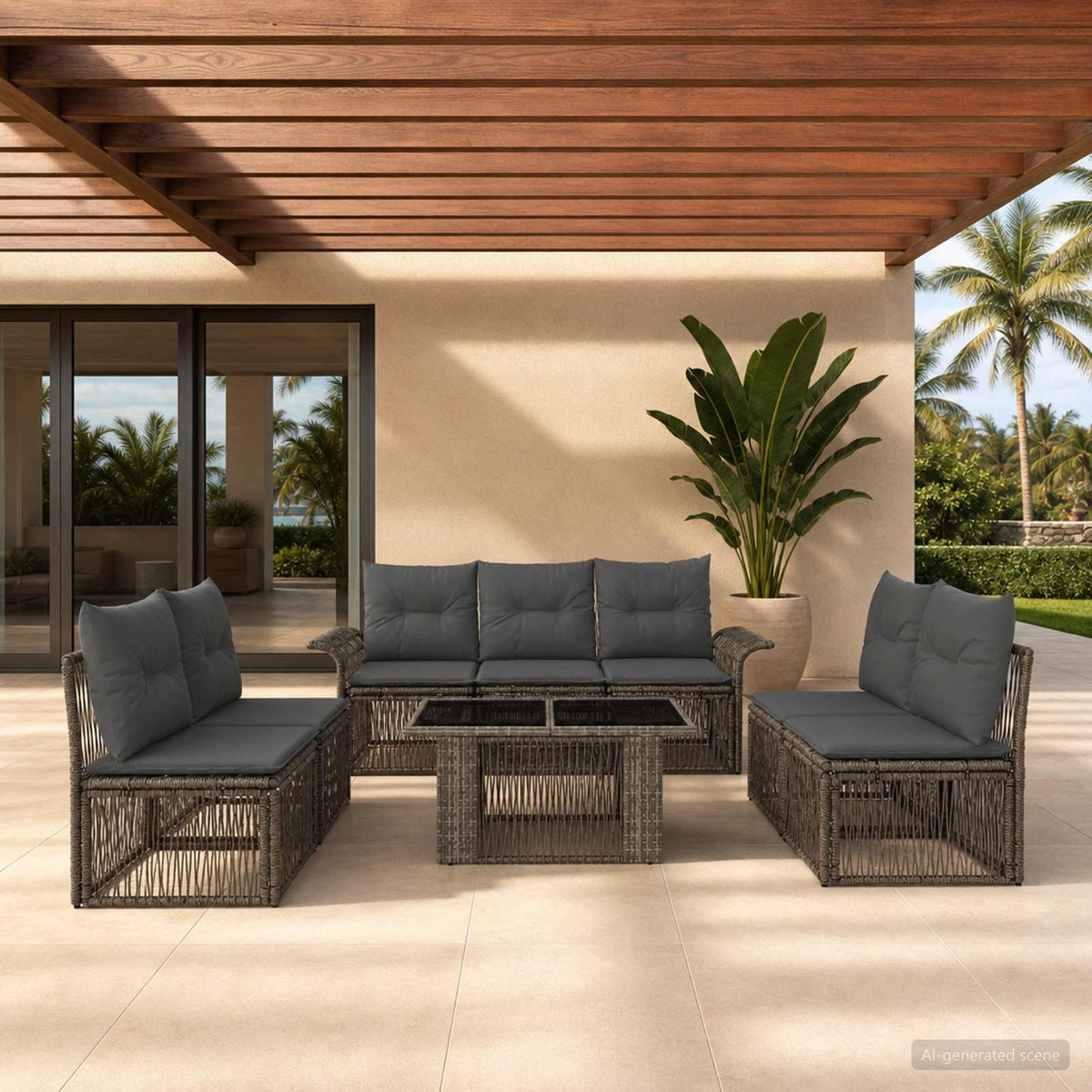 Tuinbankenset 8 st Grijs en Donkergrijs poly rattan is nu te koop bij PeponiXL, paradijselijk wonen!