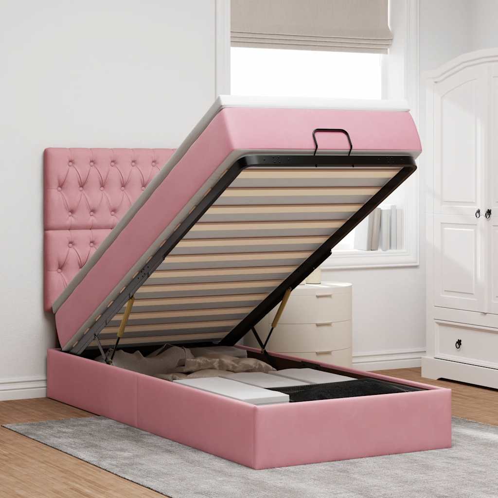 Ottoman bed met matrassen 80x200cm fluweel roze is nu te koop bij PeponiXL, paradijselijk wonen!
