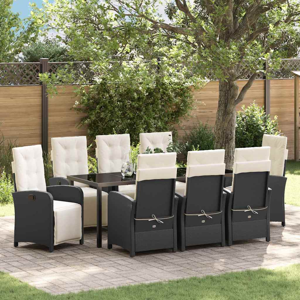 Tuin eettafelset met kussen 9 pcs Zwart poly rattan is nu te koop bij PeponiXL, paradijselijk wonen!