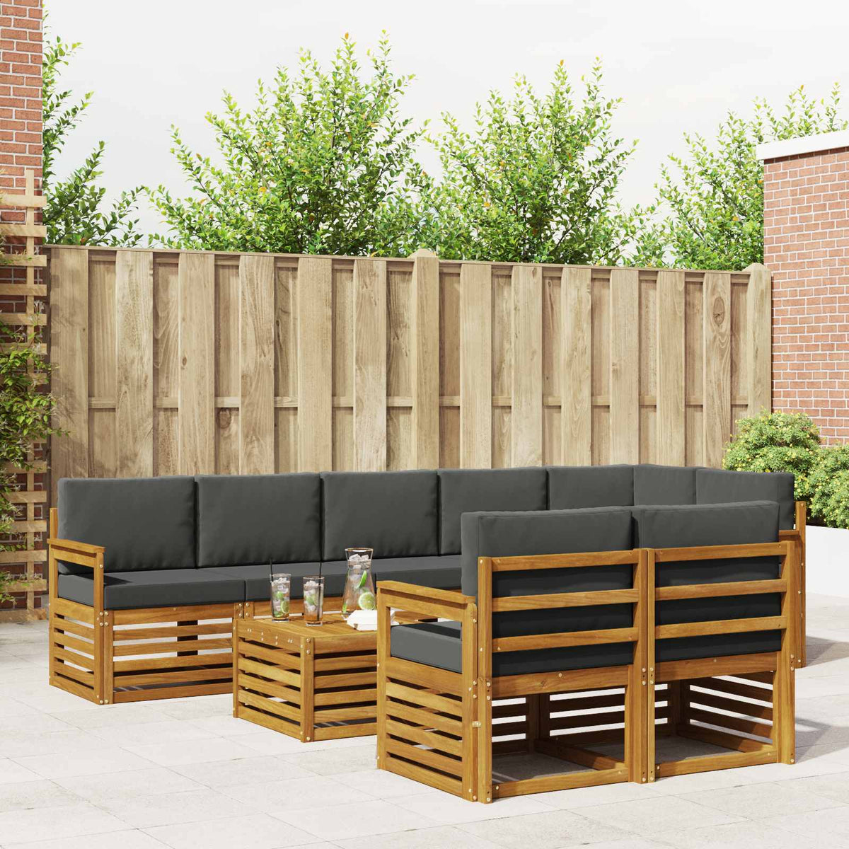 Sofa-Sets 9 pcs Natuurlijk en Antraciet Massief Acaciahout is nu te koop bij PeponiXL, paradijselijk wonen!