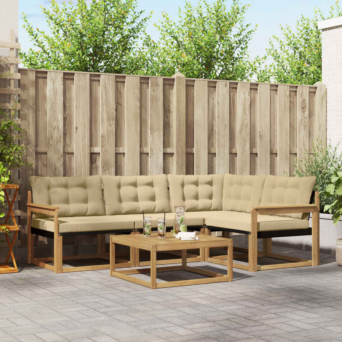 Buiten bankenset 5 pcs Wit en Beige 79 x 79 x 37 cm is nu te koop bij PeponiXL, paradijselijk wonen!