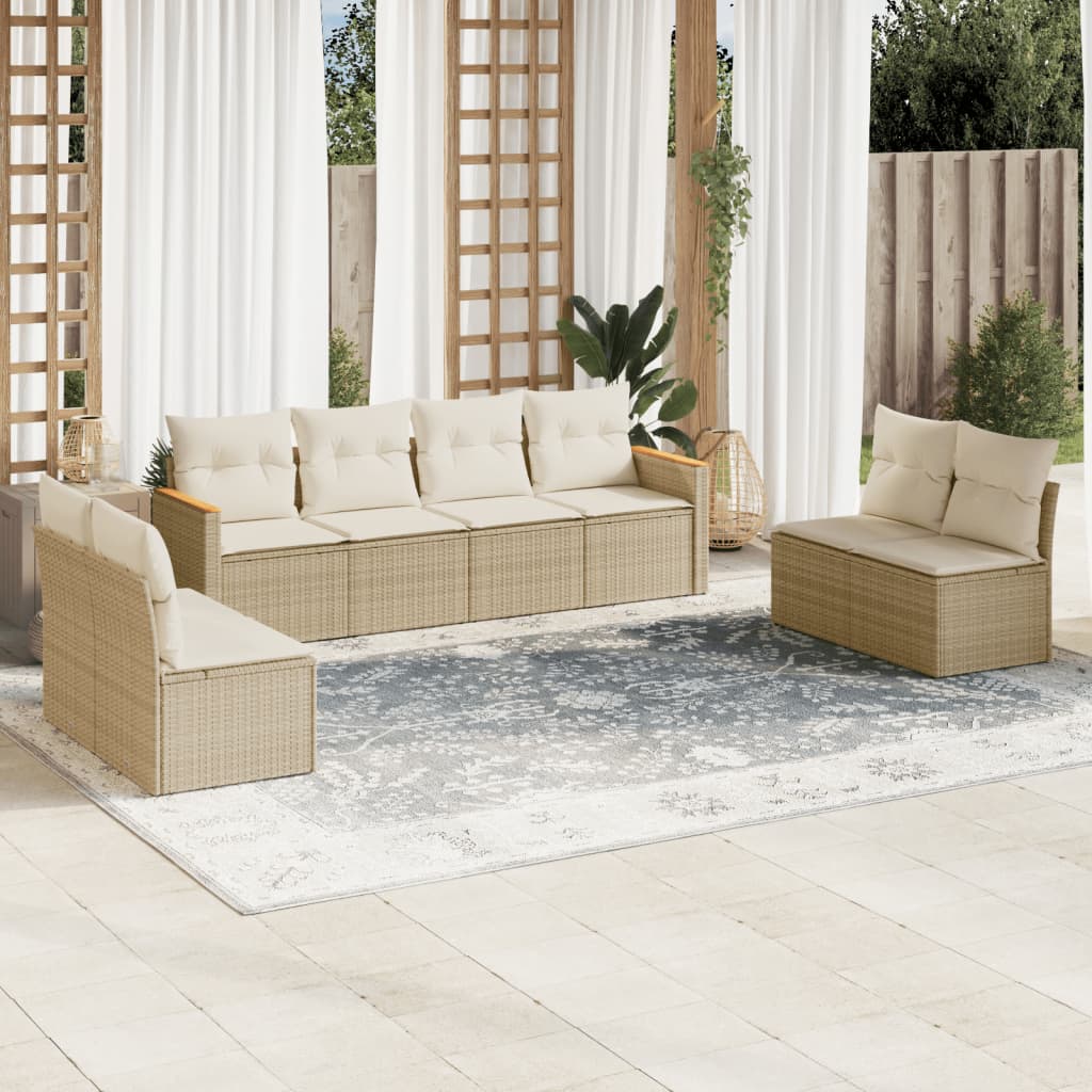 8-delige Loungeset met kussens poly rattan beige is nu te koop bij PeponiXL, paradijselijk wonen!