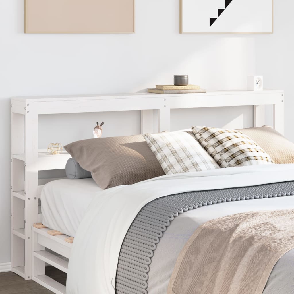 Hoofdbord met schappen 150 cm massief grenenhout wit is nu te koop bij PeponiXL, paradijselijk wonen!