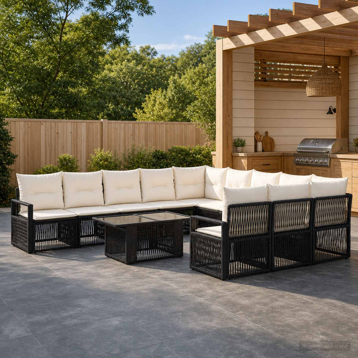 Tuinbankenset 12 st Zwart en Cream Wit poly rattan is nu te koop bij PeponiXL, paradijselijk wonen!