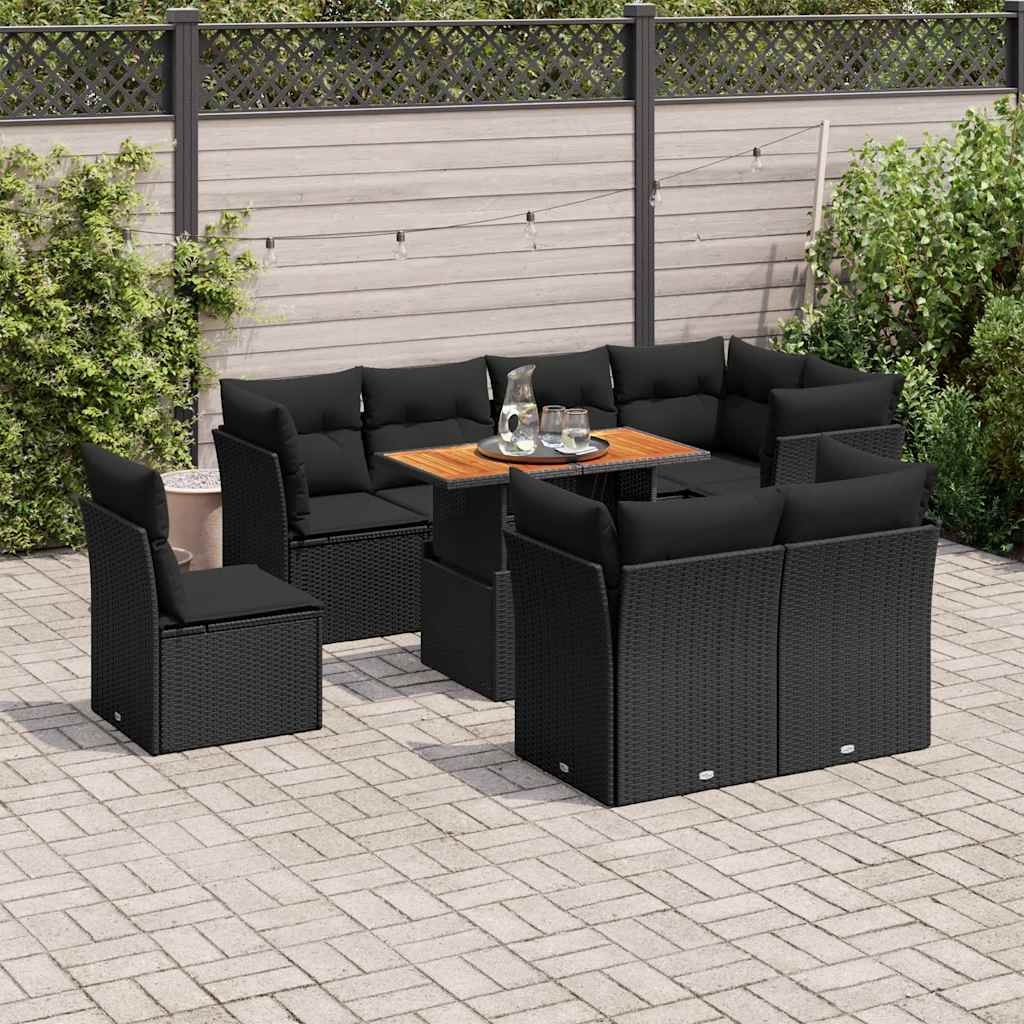 9-delige Loungeset met kussens poly rattan zwart is nu te koop bij PeponiXL, paradijselijk wonen!