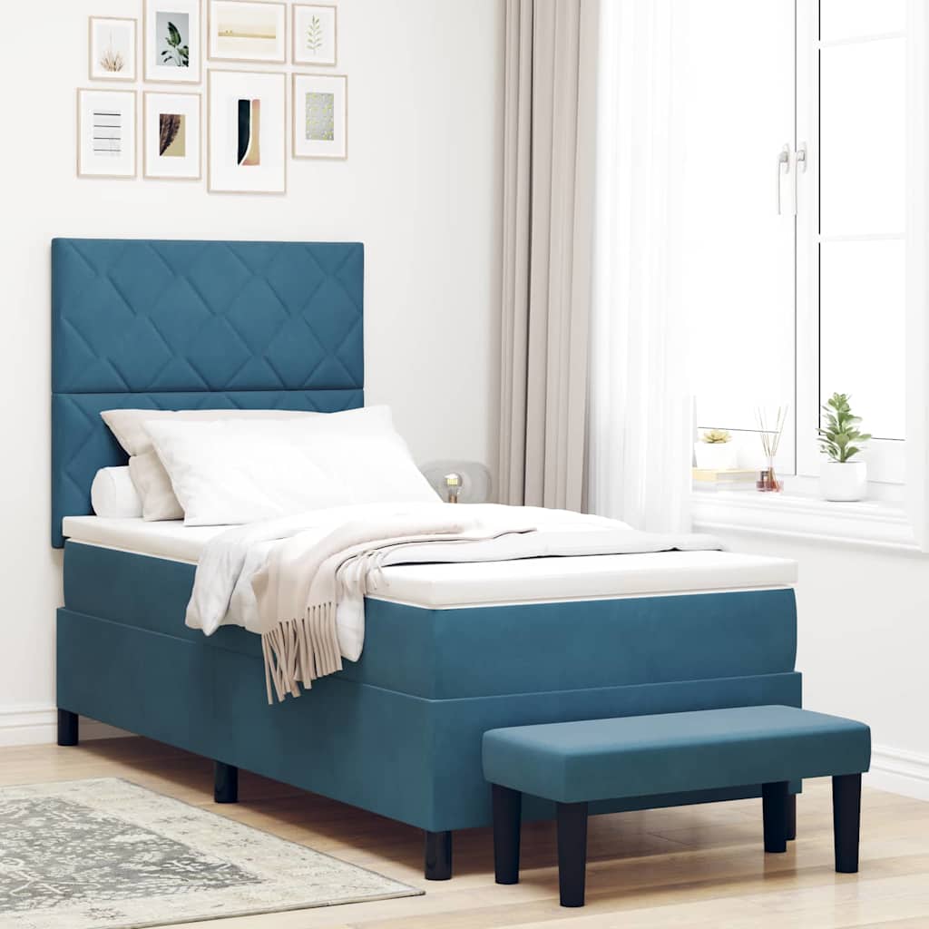 Boxspring bed met hoofdeinde Donkerblauw 200 x 100 cm Fluweel is nu te koop bij PeponiXL, paradijselijk wonen!