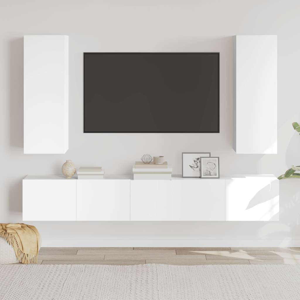 5-delige Tv-meubelset bewerkt hout wit is nu te koop bij PeponiXL, paradijselijk wonen!