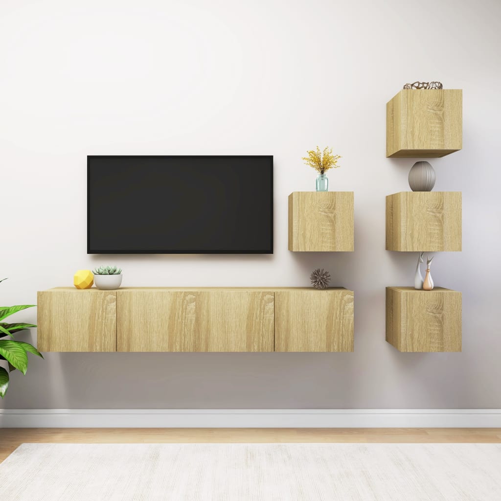 6-delige Tv-meubelset spaanplaat sonoma eikenkleurig is nu te koop bij PeponiXL, paradijselijk wonen!