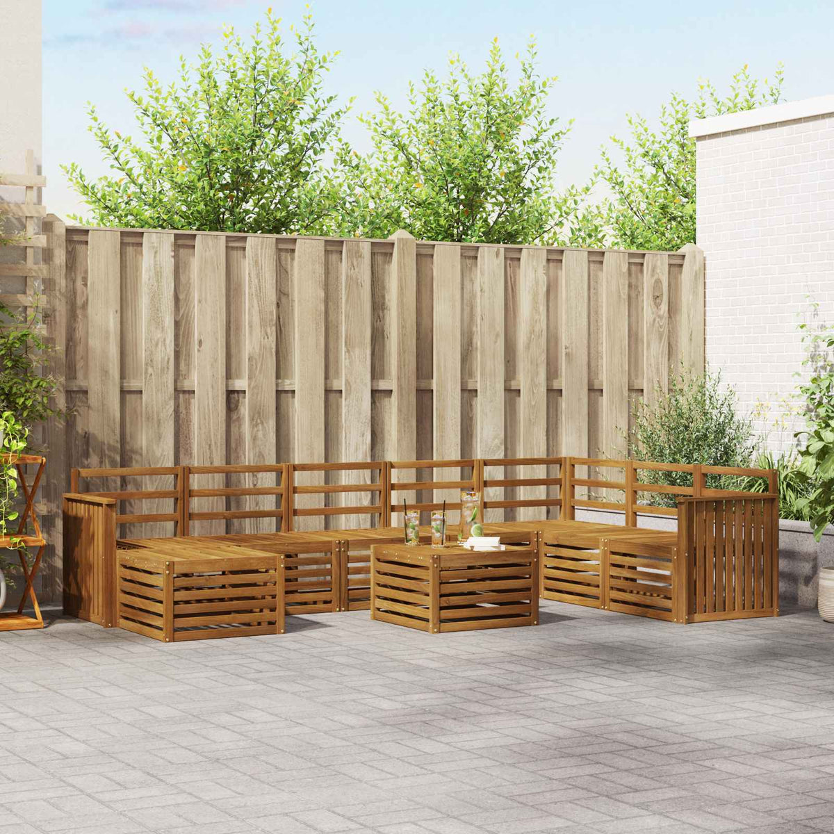 Buiten bankenset 9 pcs Naturel Massief Acaciahout is nu te koop bij PeponiXL, paradijselijk wonen!