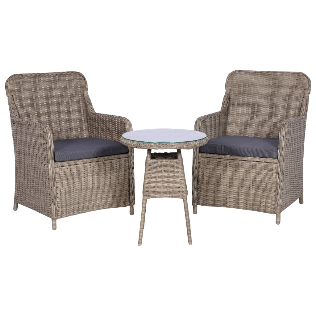 3-delige Bistroset met kussens poly rattan bruin is nu te koop bij PeponiXL, paradijselijk wonen!