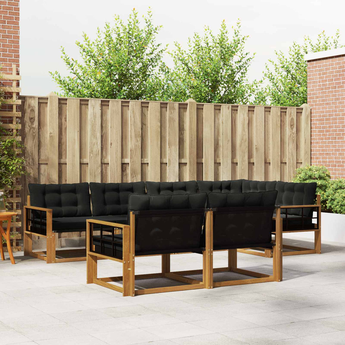 Buiten bankenset met kussen 7 pcs Natuurlijk en Zwart is nu te koop bij PeponiXL, paradijselijk wonen!