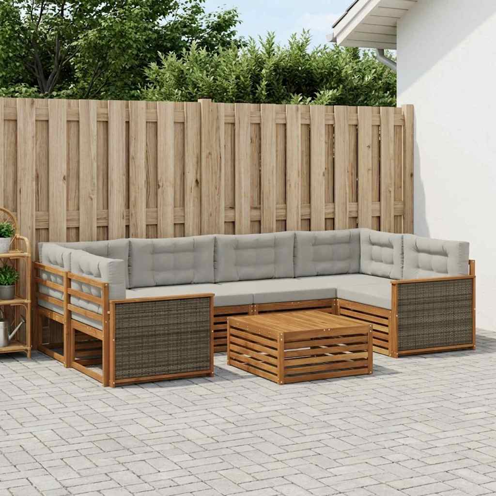 Buiten bankenset met kussen 7 pcs Naturel en lichtgrijs is nu te koop bij PeponiXL, paradijselijk wonen!