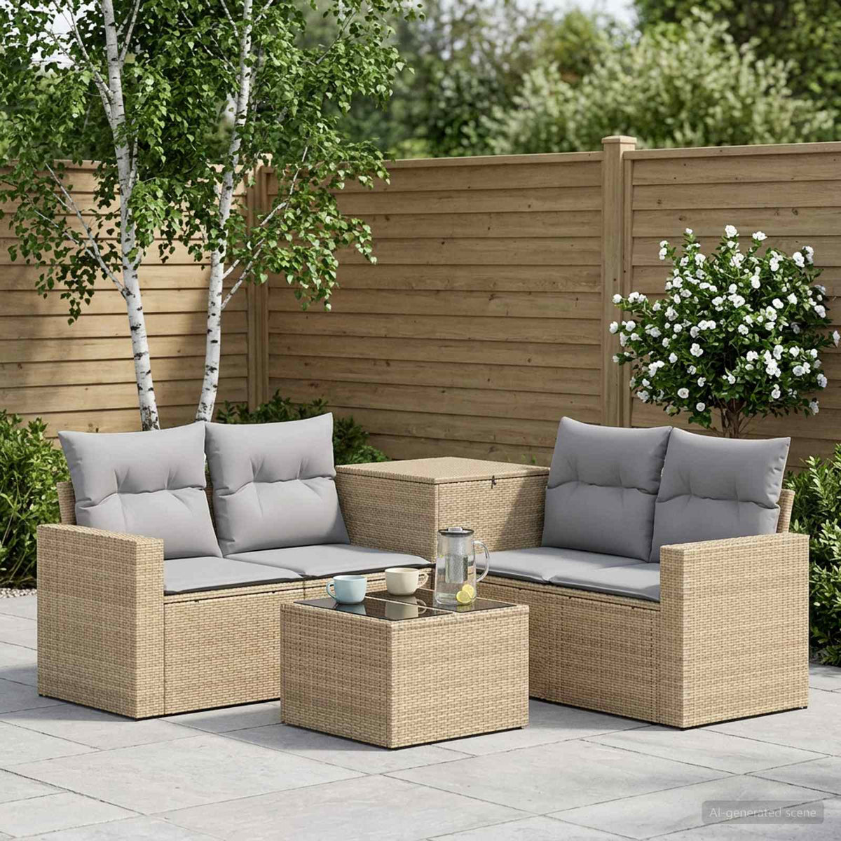Bankstel 6 st Beige en Licht Grijs Poly Rattan en Staal is nu te koop bij PeponiXL, paradijselijk wonen!