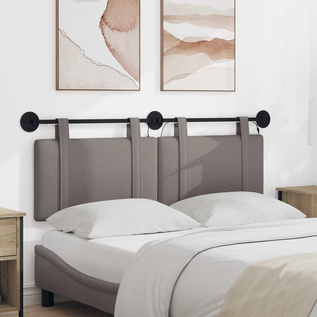 Hangend hoofdbord Met LED-verlichting Taupe Stof is nu te koop bij PeponiXL, paradijselijk wonen!