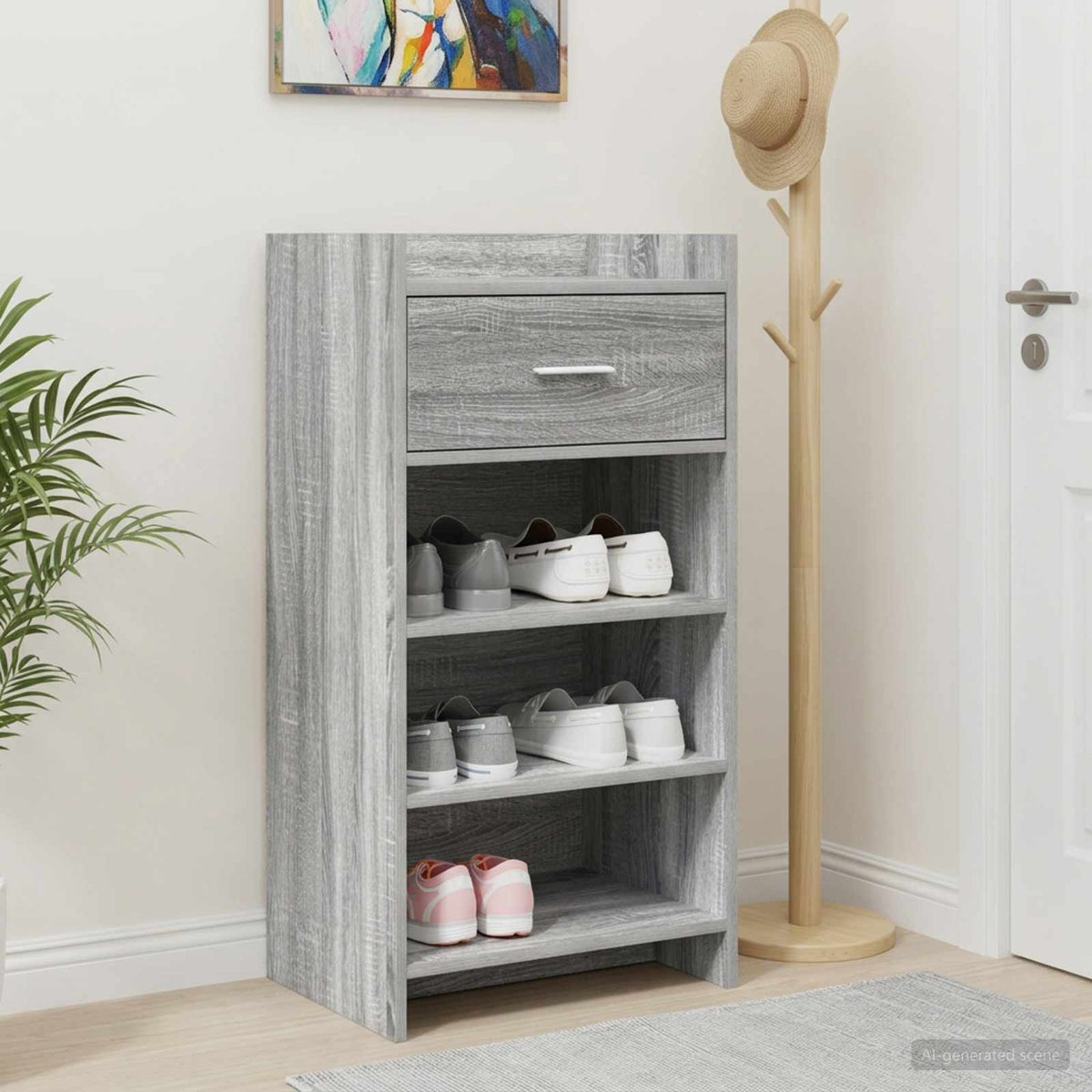Schoenenkast met lade Grijs Sonoma 48 x 36 x 92 cm Bewerkt hout is nu te koop bij PeponiXL, paradijselijk wonen!