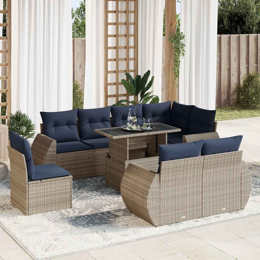 9-delige Loungeset met kussens poly rattan acacia grijs is nu te koop bij PeponiXL, paradijselijk wonen!