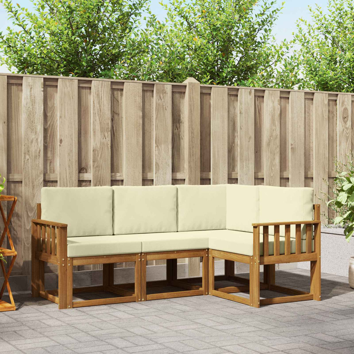 Buiten bankenset met kussen 4 pcs Natuurlijk en Crème is nu te koop bij PeponiXL, paradijselijk wonen!