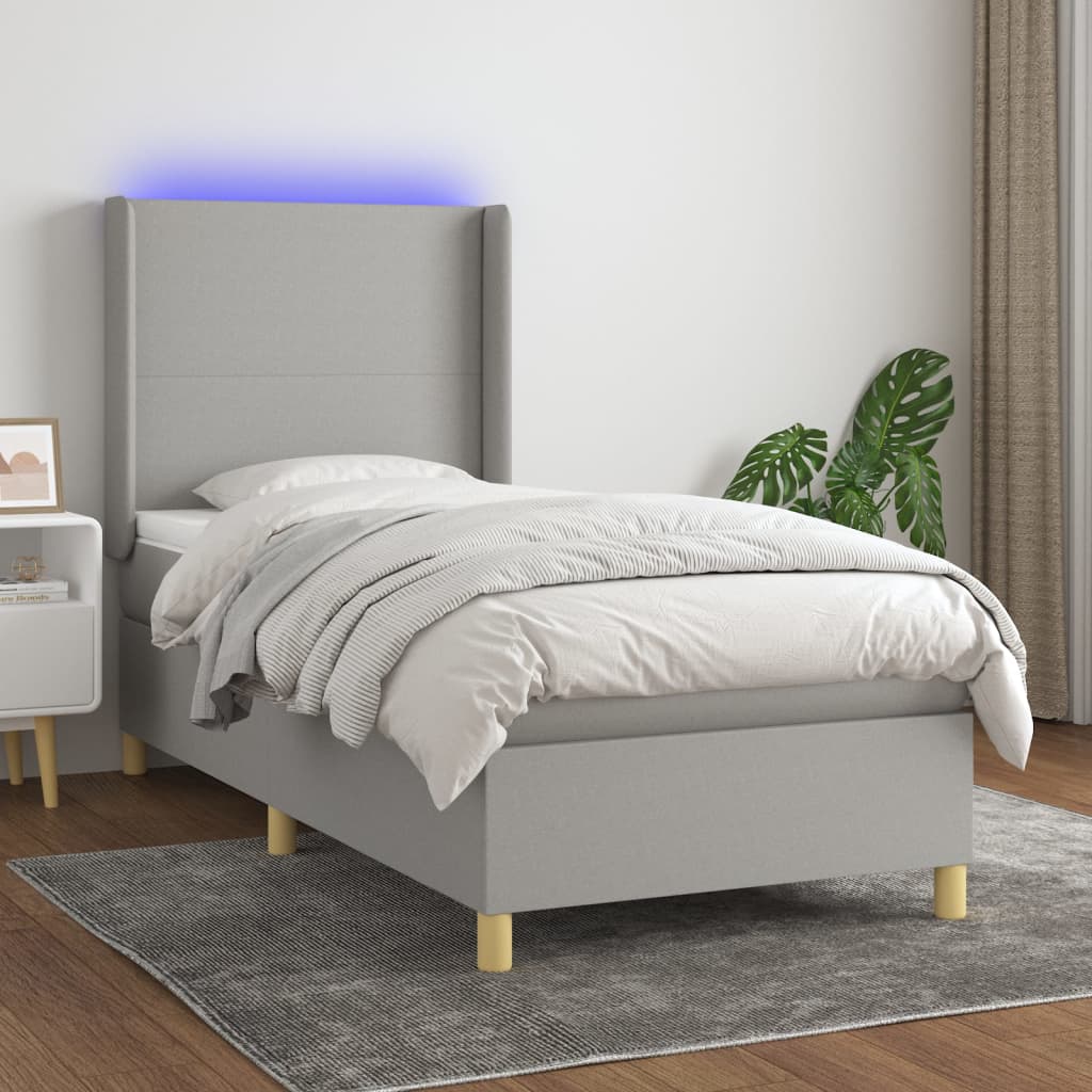 Boxspring met matras en LED stof lichtgrijs 80x200 cm is nu te koop bij PeponiXL, paradijselijk wonen!