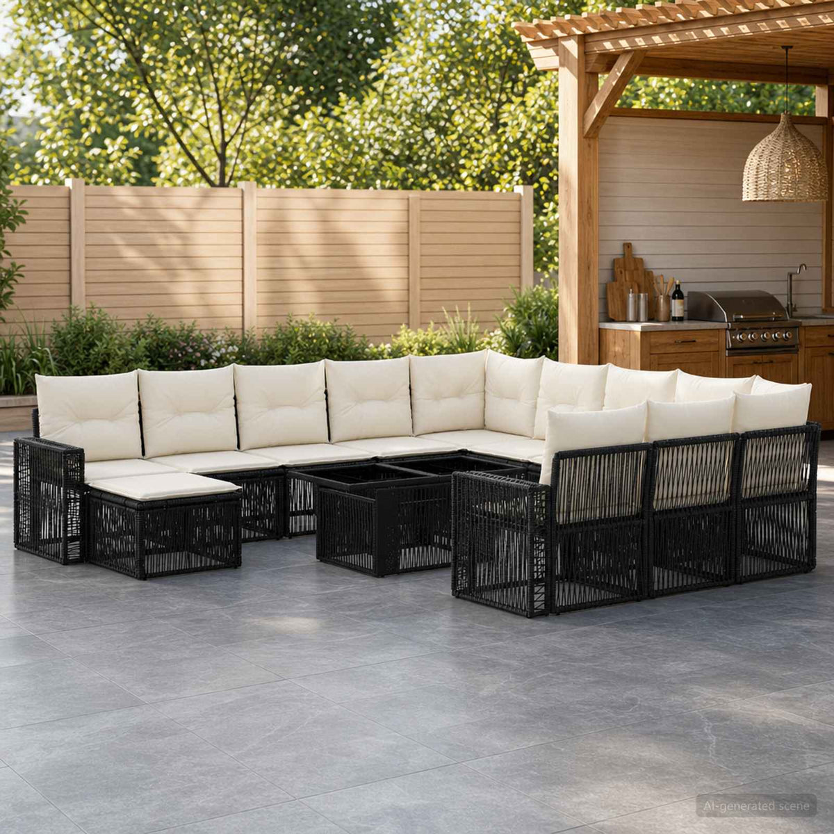 Tuinbankenset 13 st Zwart en Cream Wit poly rattan is nu te koop bij PeponiXL, paradijselijk wonen!