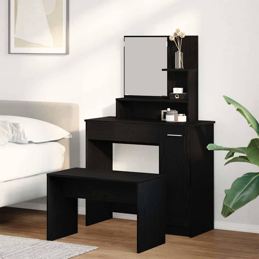 Toilettafel Set met lade 2 pcs Zwart Eiken Bewerkt hout is nu te koop bij PeponiXL, paradijselijk wonen!