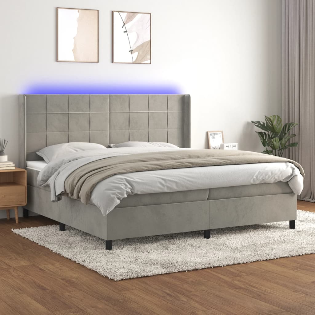 Boxspring met matras en LED fluweel lichtgrijs 200x200 cm is nu te koop bij PeponiXL, paradijselijk wonen!