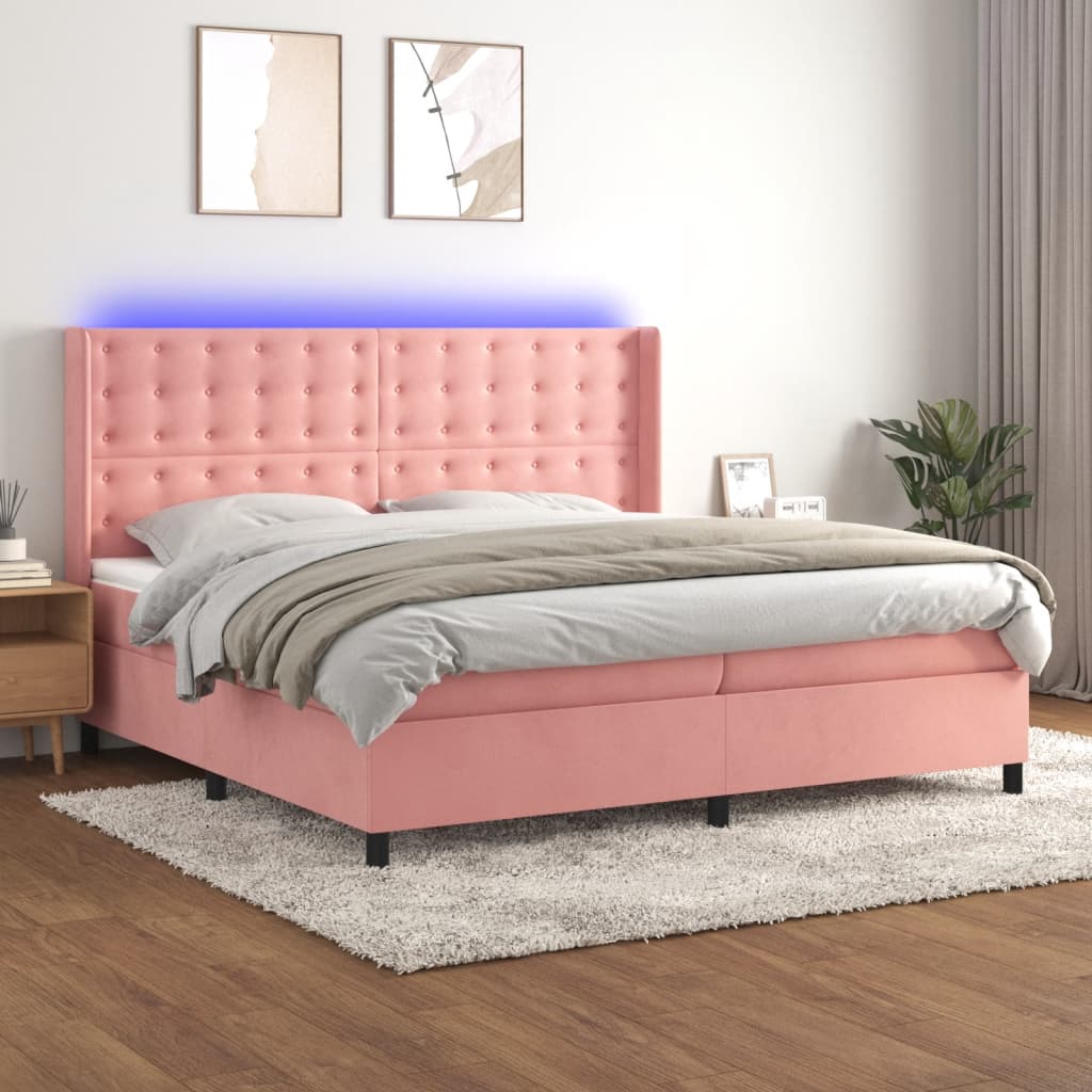 Boxspring met matras en LED fluweel roze 200x200 cm is nu te koop bij PeponiXL, paradijselijk wonen!