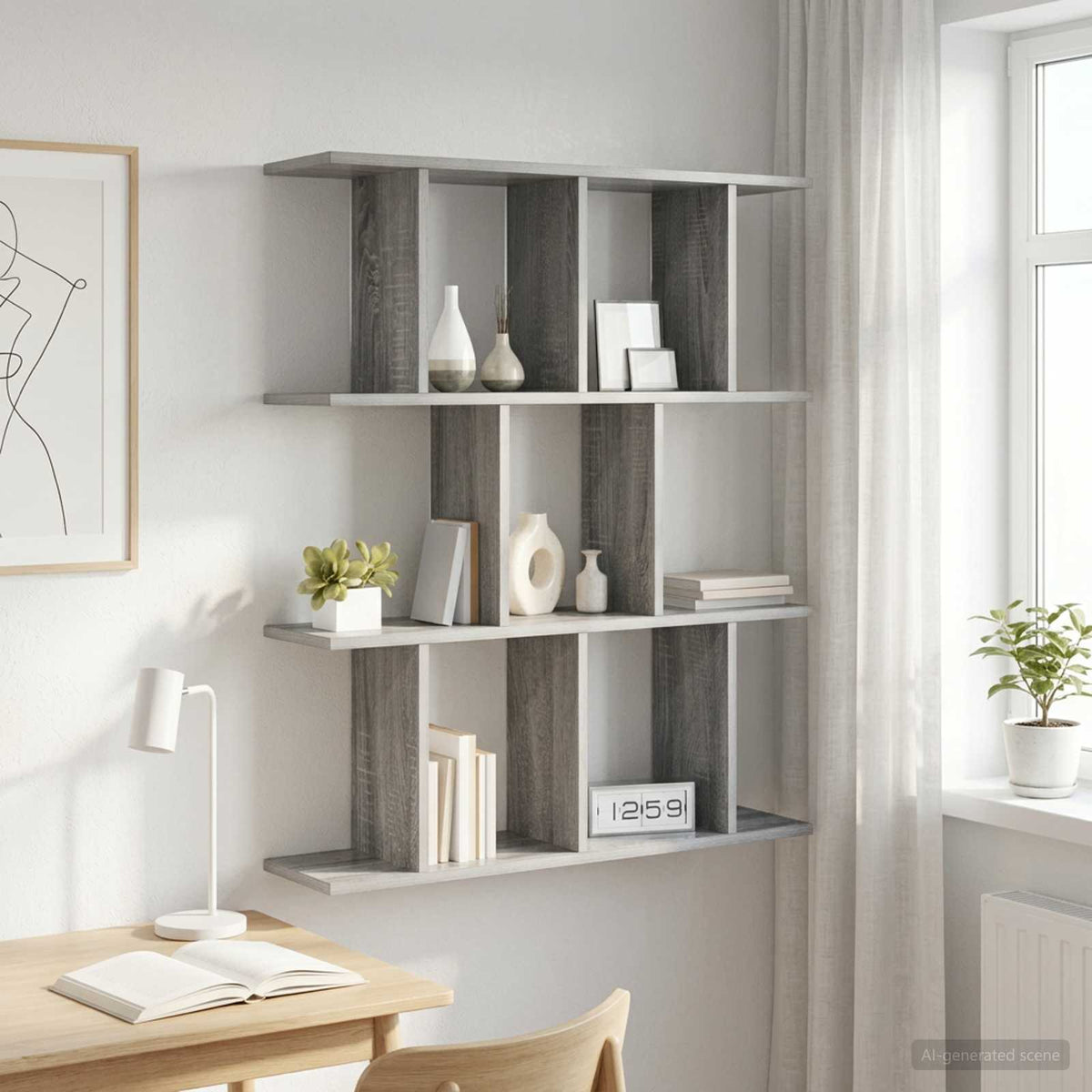 Wandplank Grijs Sonoma 102 x 20 x 96 cm Bewerkt hout is nu te koop bij PeponiXL, paradijselijk wonen!