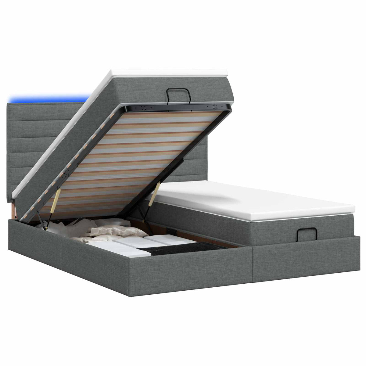 Ottoman Bed met Matrassen en LED Donkergrijs 200 x 200 cm Stof is nu te koop bij PeponiXL, paradijselijk wonen!