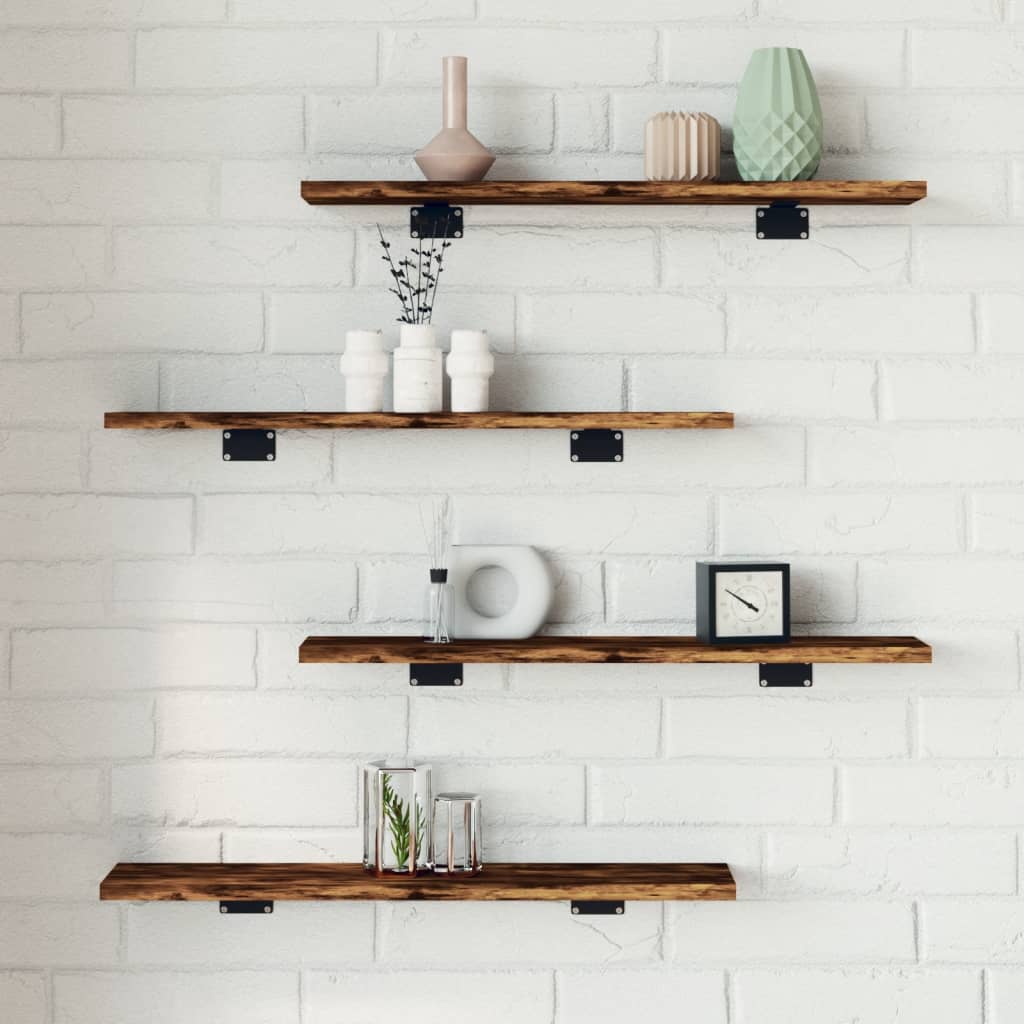 Wandschappen 4 st 60x10x1,5 cm bewerkt hout gerookt eikenkleur is nu te koop bij PeponiXL, paradijselijk wonen!