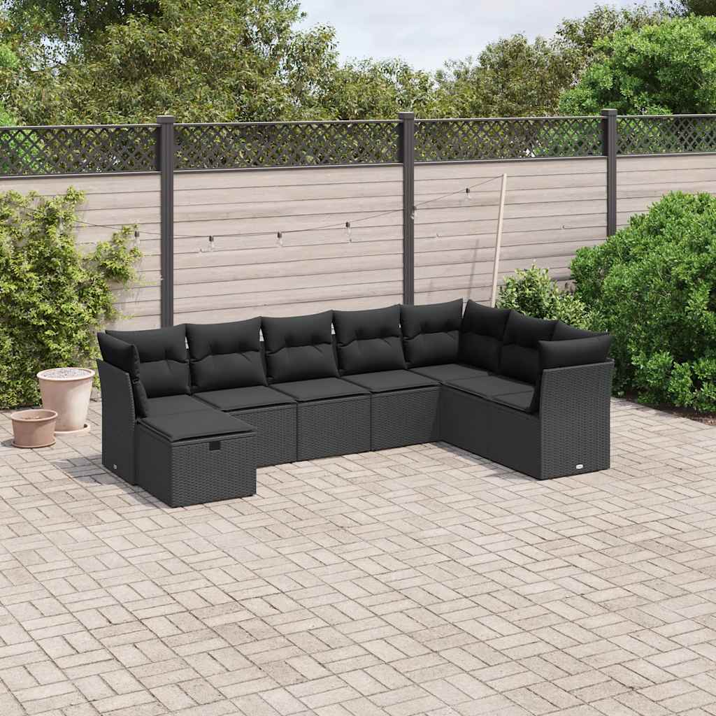 8-delige Loungeset met kussens poly rattan zwart is nu te koop bij PeponiXL, paradijselijk wonen!