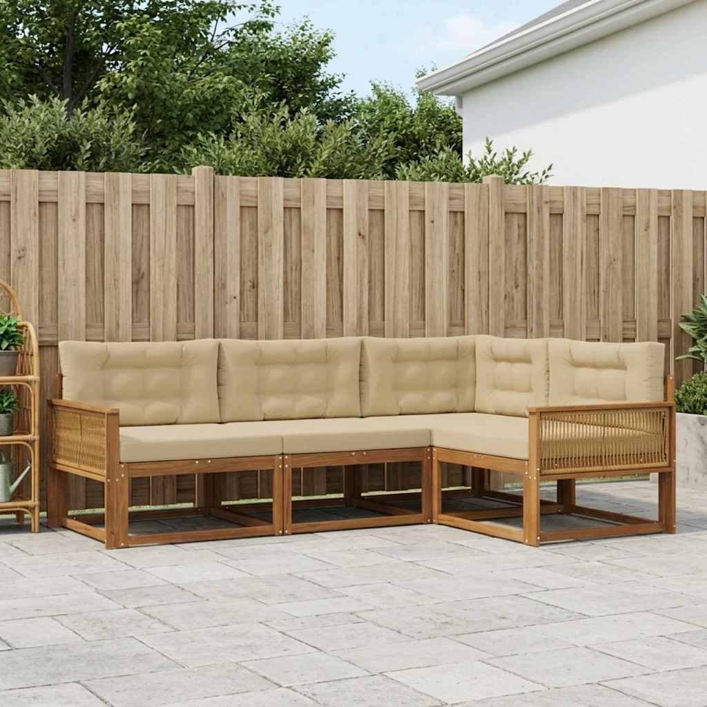 Buiten bankenset met kussen 4 pcs Natuurlijk en Beige is nu te koop bij PeponiXL, paradijselijk wonen!