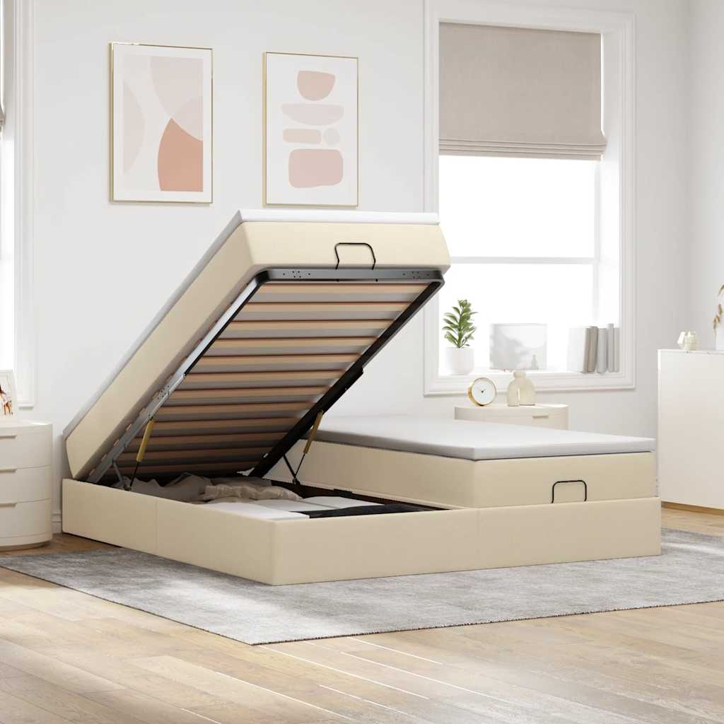 Ottoman bed met matrassen 180x200cm stof crèmekleurig is nu te koop bij PeponiXL, paradijselijk wonen!